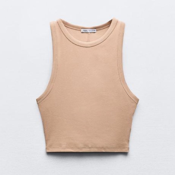 ZARA | Basic Halter Cropped Tank Top - Tan Beige - Picture 1 of 10
